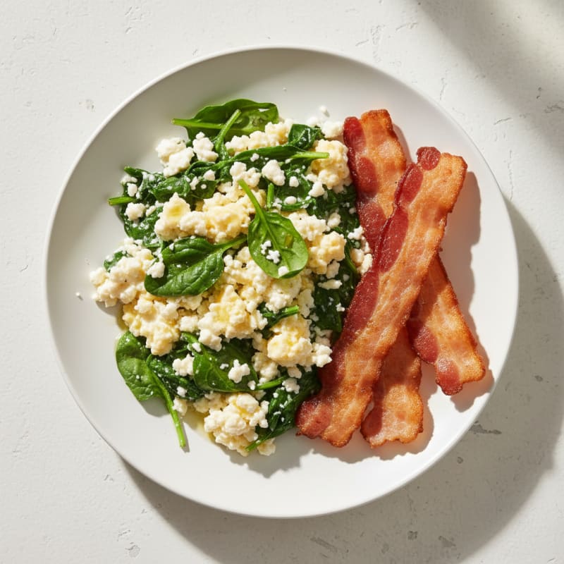 Cottage Cheese Scramble with Spinach and Turkey Bacon