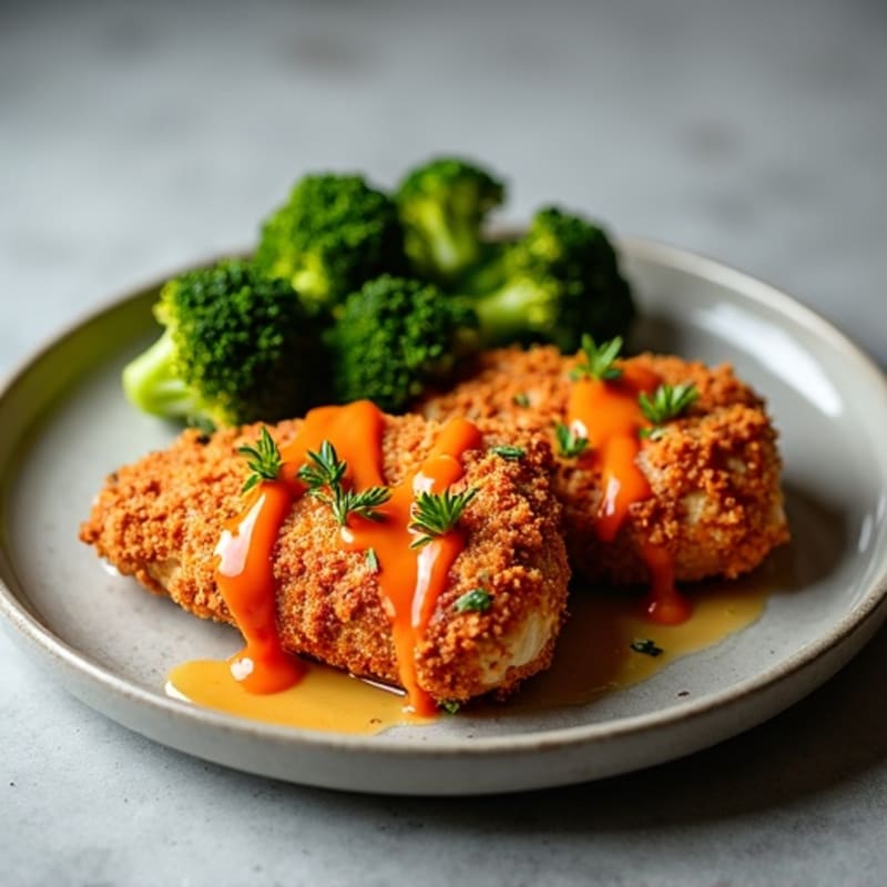 Crispy Chicken with Sweet and Spicy Glaze and Roasted Broccoli