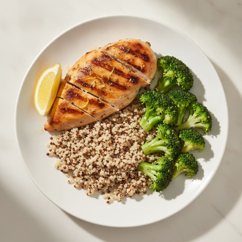 Grilled Chicken Breast with Quinoa and Steamed Broccoli