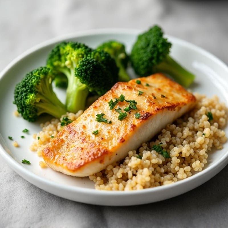 Seared Tilapia with Steamed Broccoli and Quinoa