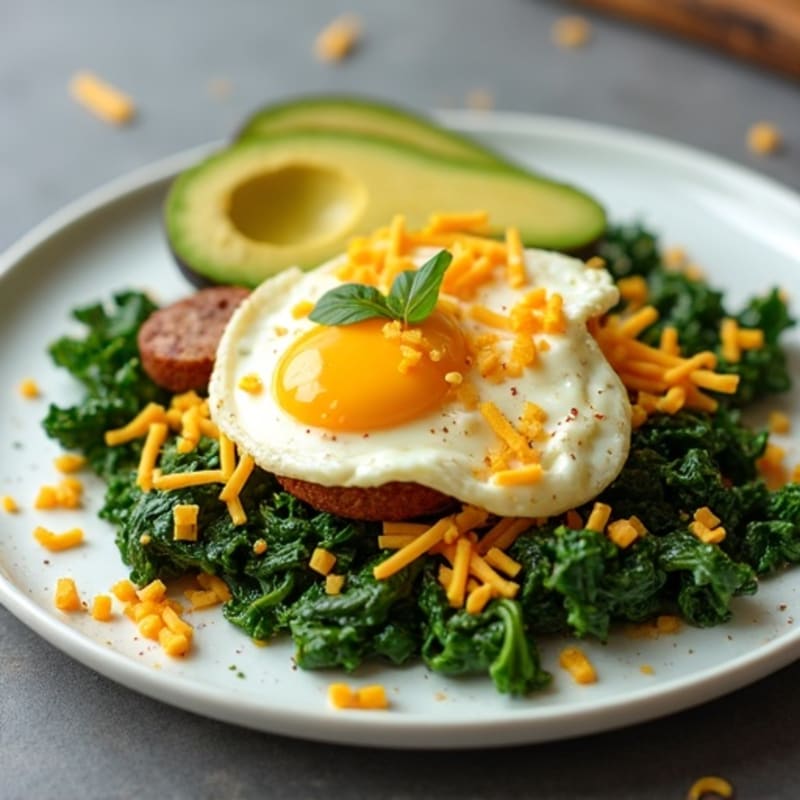 Egg White and Turkey Sausage Scramble with Sautéed Spinach