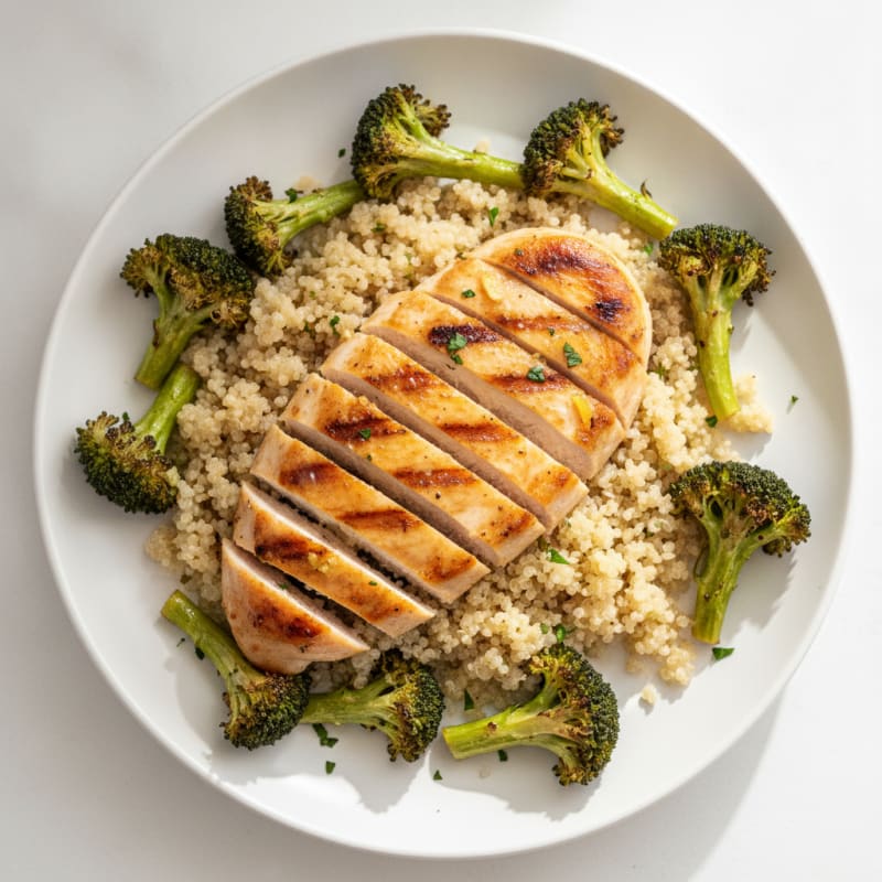Grilled Chicken Breast with Quinoa and Roasted Broccoli