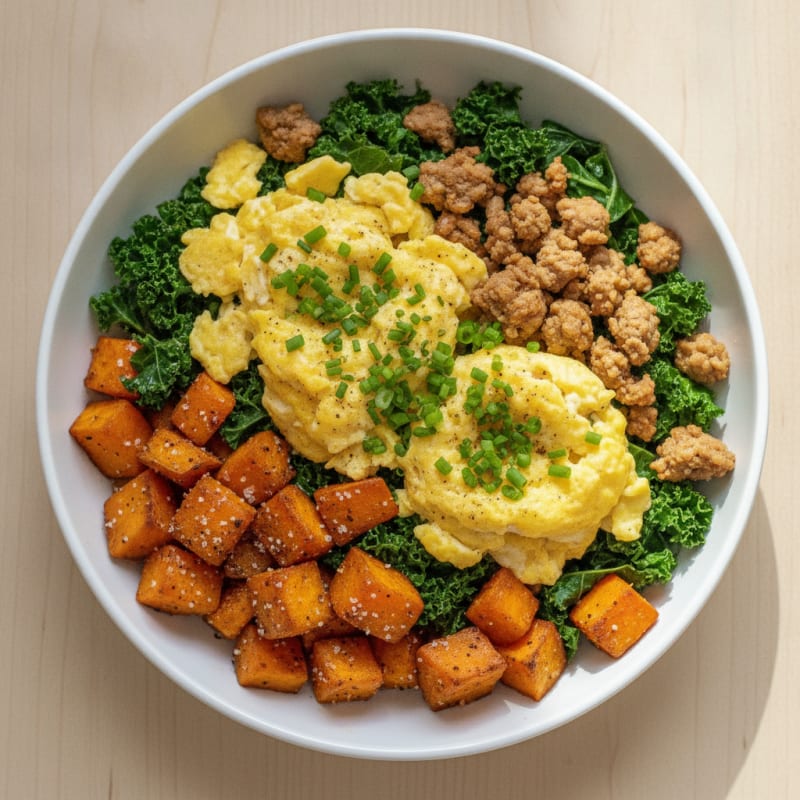 Savory Breakfast Bowl with Eggs and Roasted Vegetables