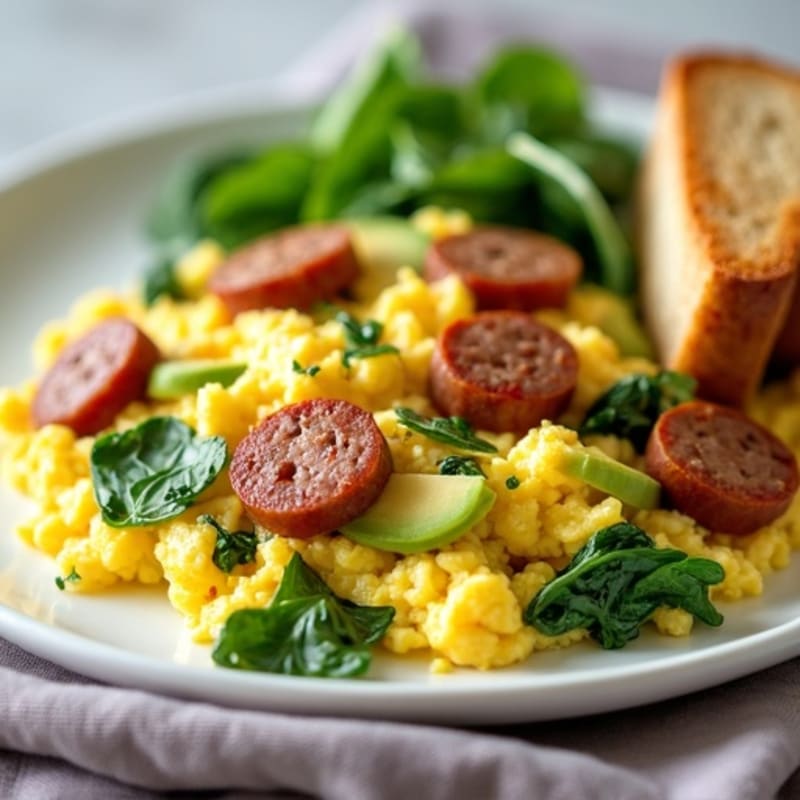 Egg White and Turkey Sausage Scramble with Spinach