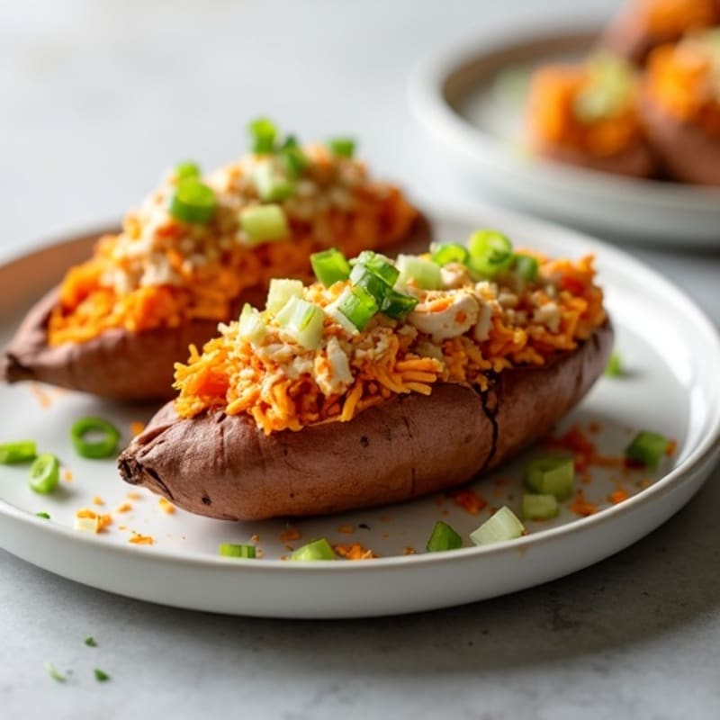 Creamy Buffalo Chicken Stuffed Sweet Potatoes