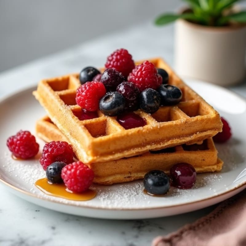 Protein-Packed Almond Flour Waffles with Berry Compote
