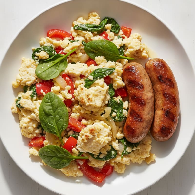 Egg White Veggie Scramble with Grilled Turkey Sausage