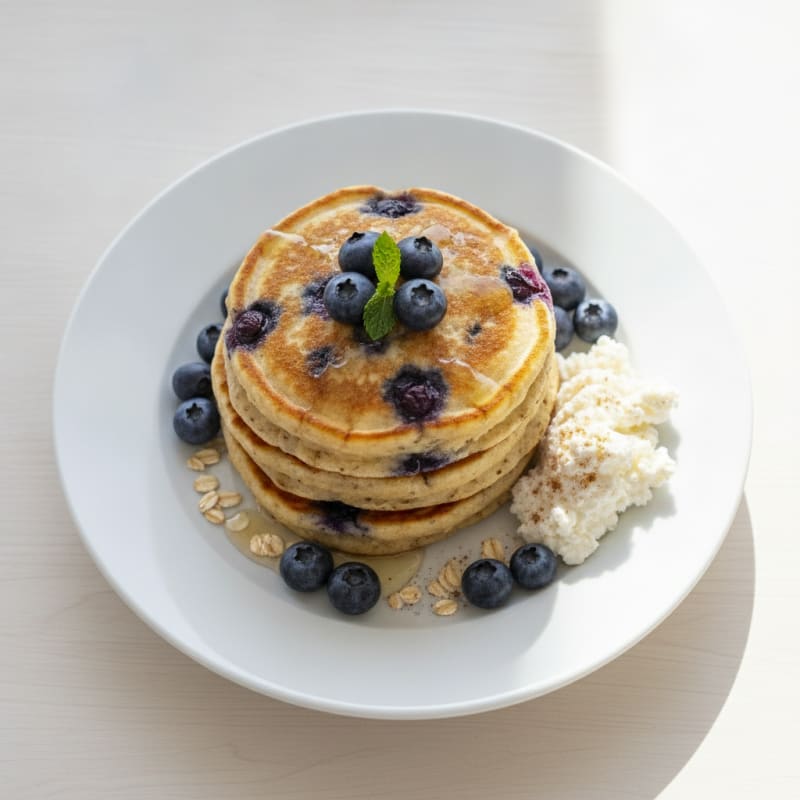 Cottage Cheese Protein Pancakes with Blueberries