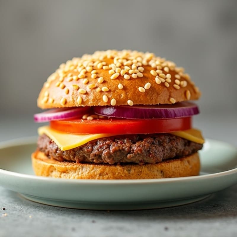 Lean Beef Burger with Crispy Mozzarella Crust