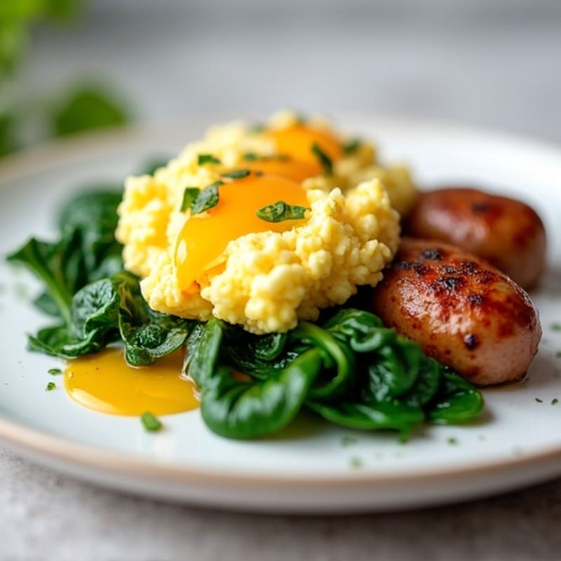 Scrambled Egg Whites with Turkey Sausage and Sautéed Spinach