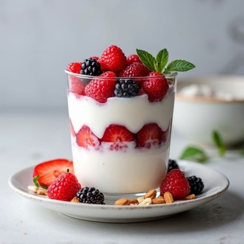 Greek Yogurt Protein Parfait with Mixed Berries and Almonds