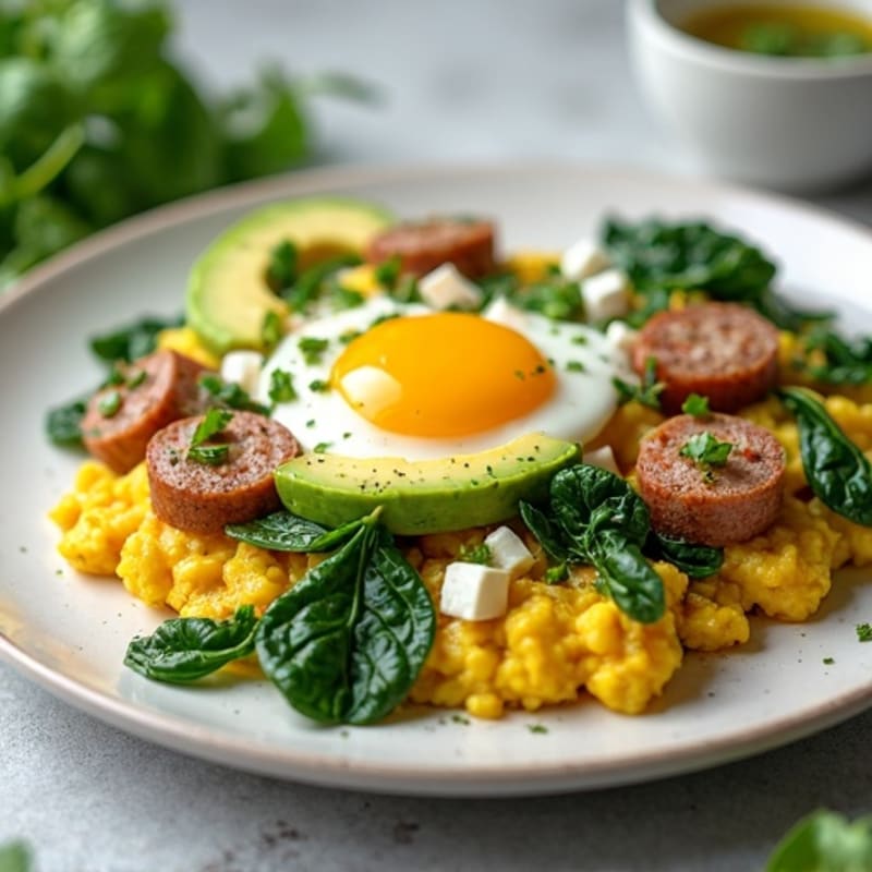 Egg White and Turkey Sausage Scramble with Spinach