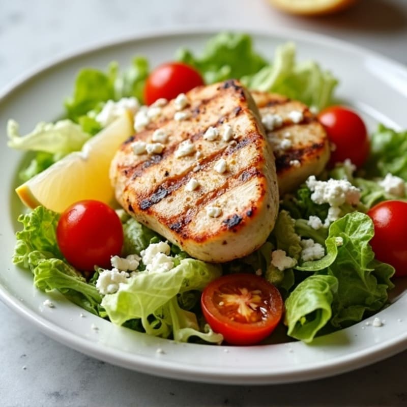 Grilled Chicken Breast Salad with Crunchy Romaine and Cherry Tomatoes