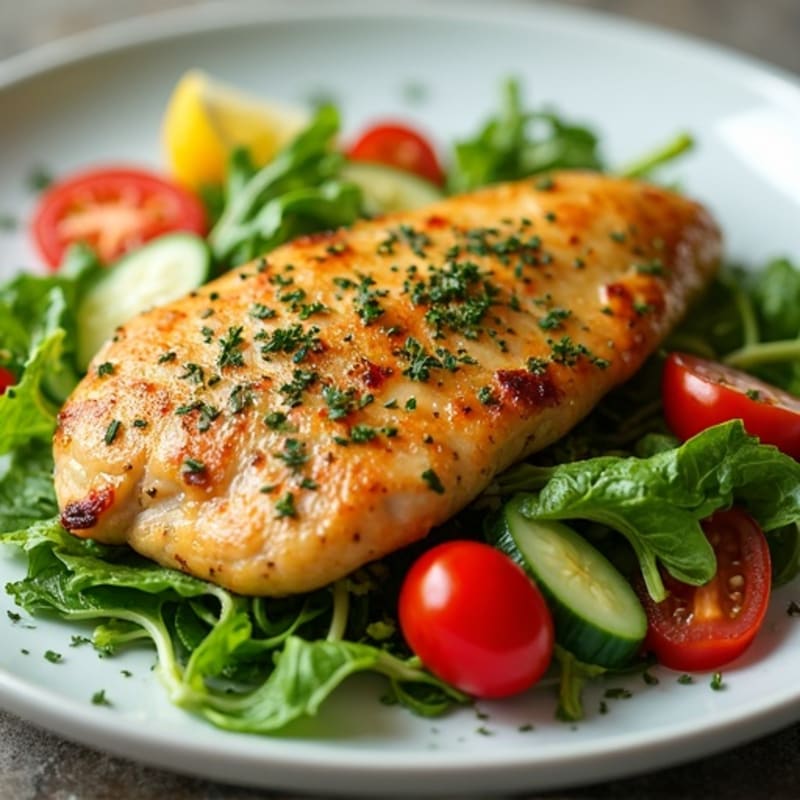 Lemon-Herb Pan-Seared Chicken with Crisp Greens and Fresh Vegetable Salad