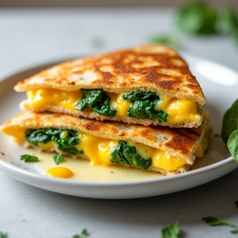 Cheesy Scrambled Egg and Spinach Crispy Breakfast Quesadilla
