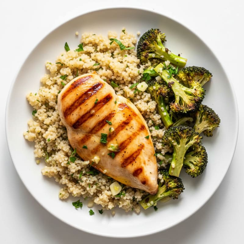 Grilled Chicken Breast with Quinoa and Roasted Broccoli