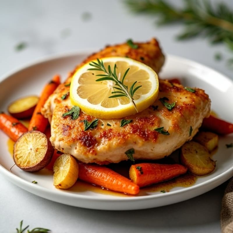 Crispy Lemon Herb Roasted Chicken with Roasted Root Vegetables