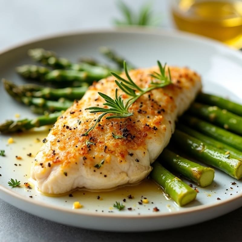 Garlic Herb Crusted Chicken with Roasted Asparagus Spears