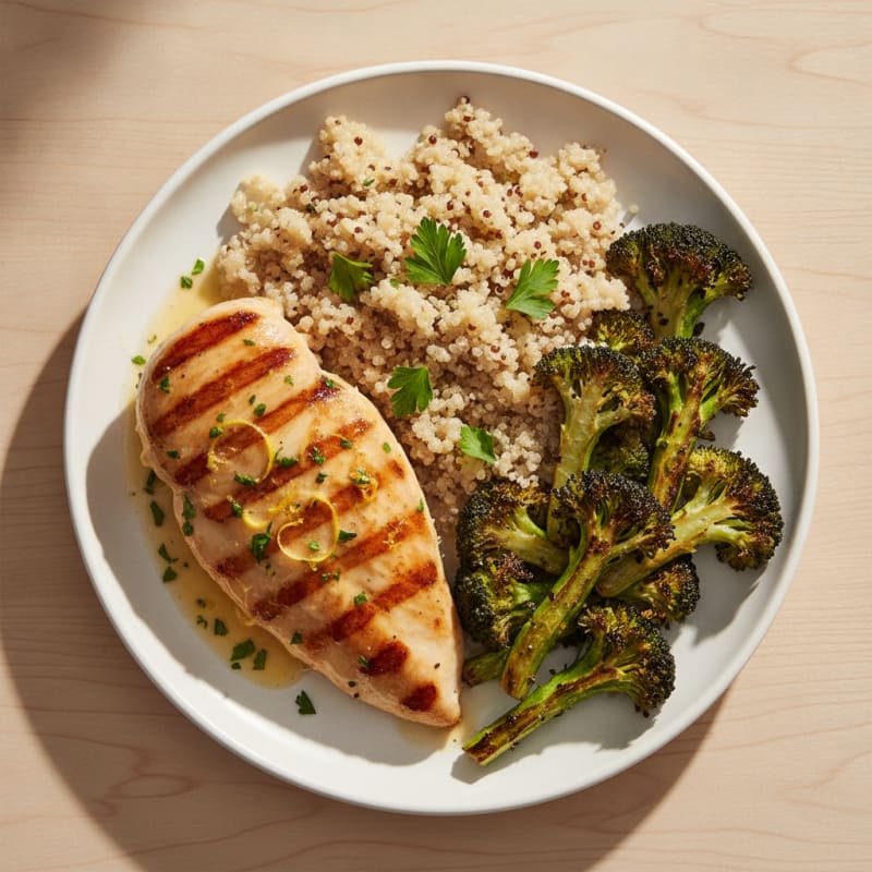 Grilled Chicken Breast with Quinoa and Roasted Broccoli