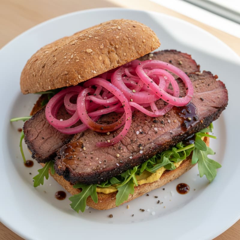 Smoky Brisket Sandwich with Pickled Onions