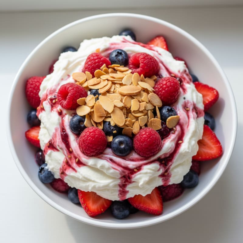 Greek Yogurt Protein Parfait with Mixed Berries and Almonds