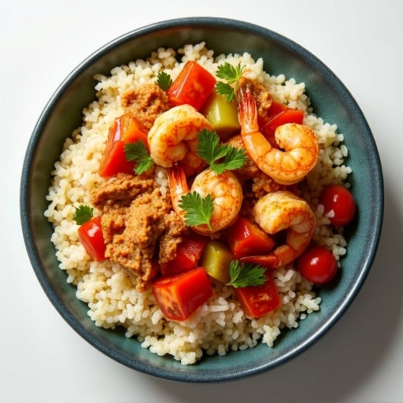 Spicy Shrimp and Chicken Gumbo with Cauliflower Rice