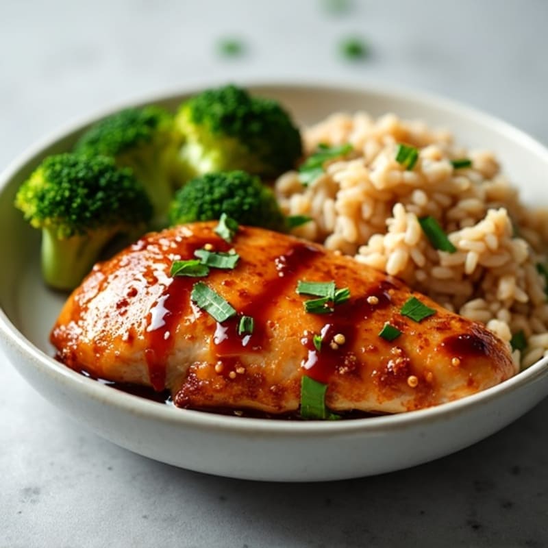 Baked Teriyaki Chicken with Roasted Broccoli and Brown Rice