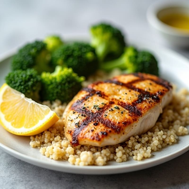 Grilled Chicken Breast with Quinoa and Roasted Broccoli