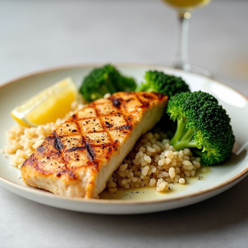 Grilled Chicken Breast with Quinoa and Steamed Broccoli