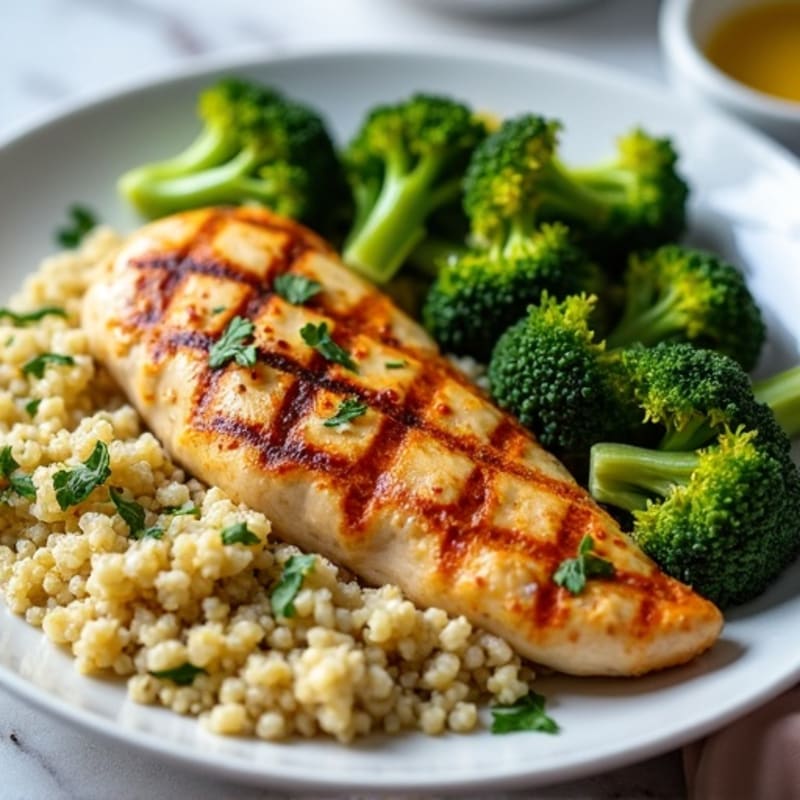 Grilled Chicken Breast with Quinoa and Roasted Broccoli