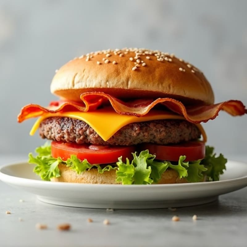 Healthy Lean Beef Cheeseburger with Crispy Turkey Bacon
