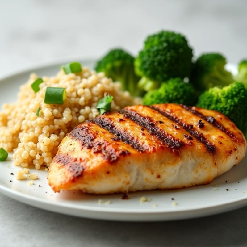 Grilled Chicken Breast with Quinoa and Steamed Broccoli