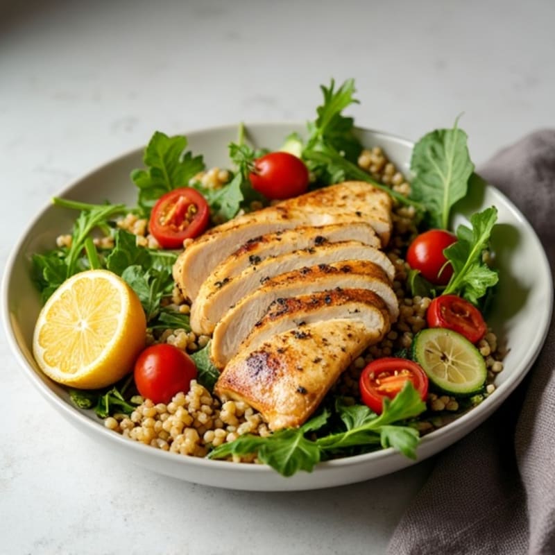 Lemon Herb Chicken Salad with Crisp Greens and Roasted Vegetables