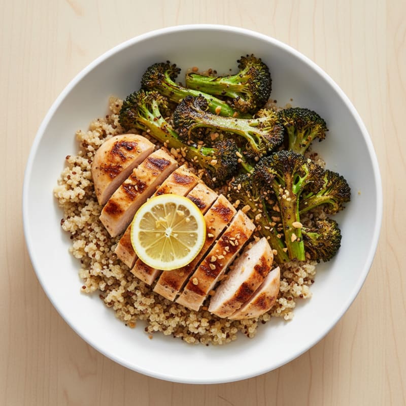 Grilled Chicken and Quinoa Power Bowl with Roasted Broccoli