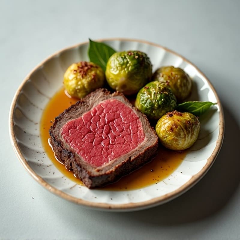 Pan-Seared Wagyu Beef with Crispy Roasted Brussels Sprouts