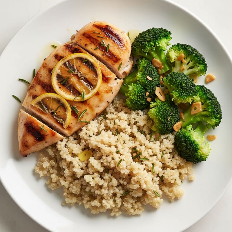 Grilled Chicken Breast with Quinoa and Steamed Broccoli