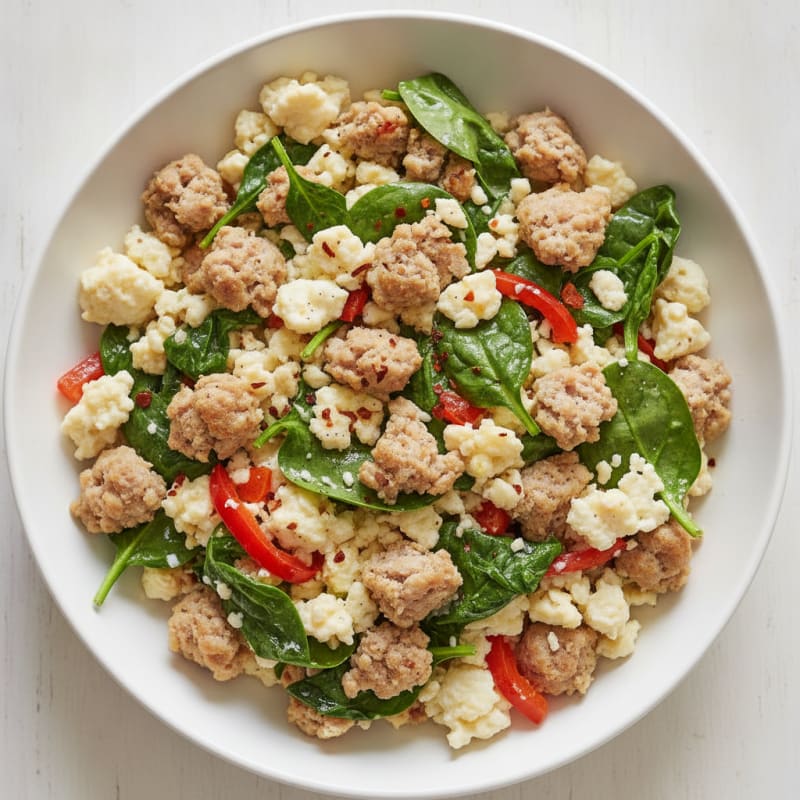 Egg White and Turkey Sausage Scramble with Spinach