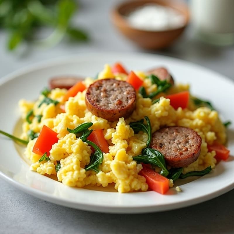 Egg White Scramble with Turkey Sausage and Cottage Cheese