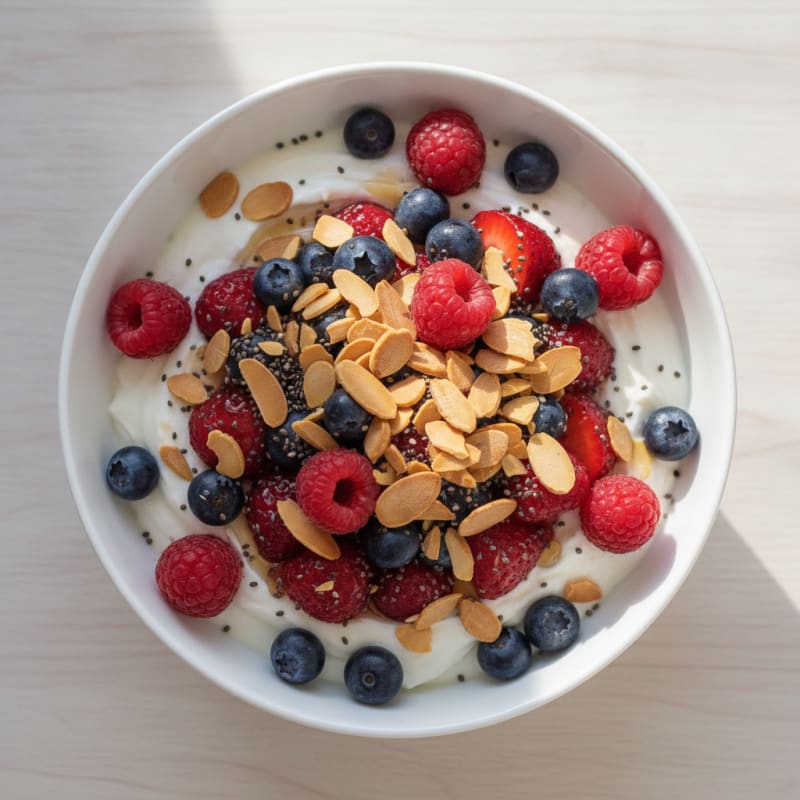 Greek Yogurt Protein Bowl with Mixed Berries and Almonds