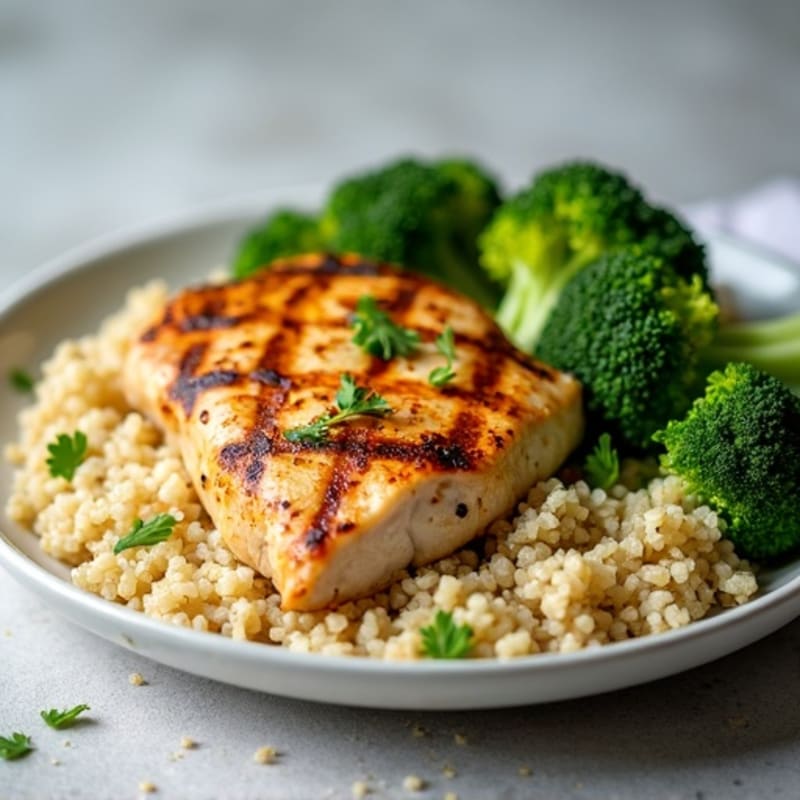Grilled Chicken Breast with Quinoa and Roasted Broccoli