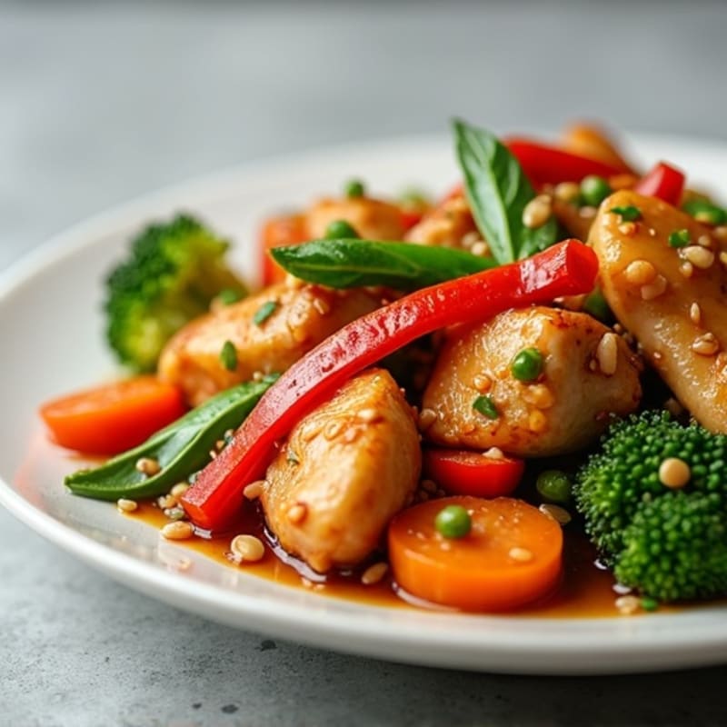 Ginger-Garlic Chicken Stir Fry with Crispy Vegetables