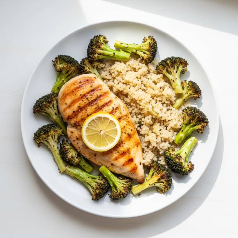 Grilled Chicken Breast with Quinoa and Roasted Broccoli