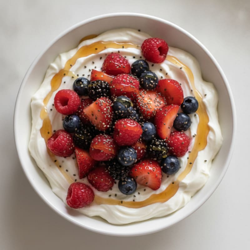 Creamy Greek Yogurt Protein Pudding with Mixed Berries