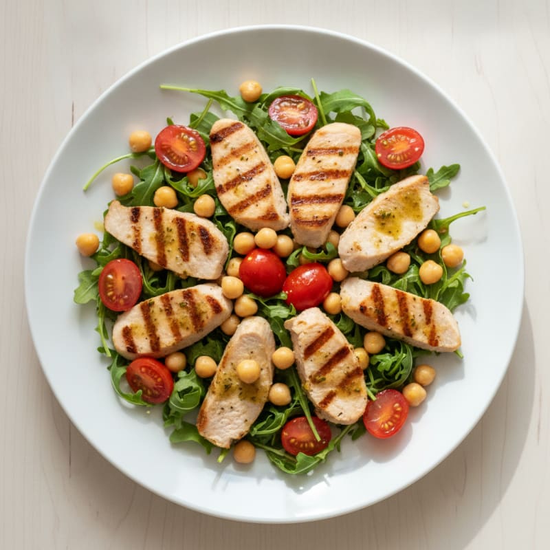 Grilled Turkey Breast Salad with Chickpeas and Cherry Tomatoes