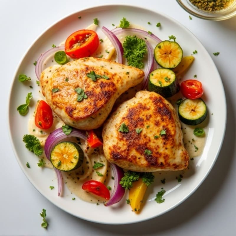 Creamy Spiced Chicken with Roasted Vegetables