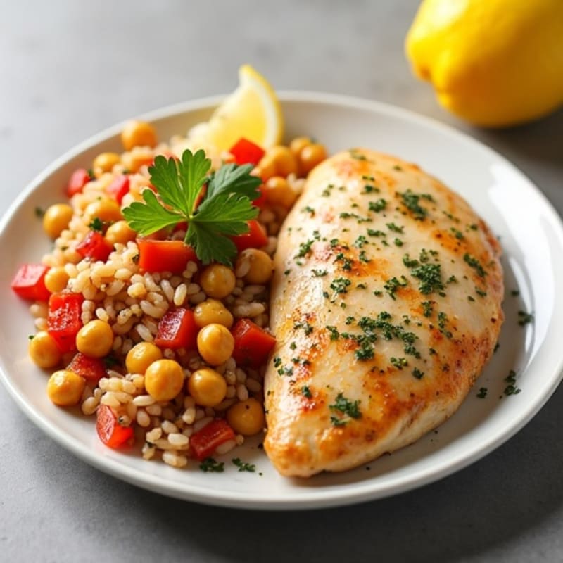 Lemon-Herb Chicken with Roasted Chickpea Pilaf