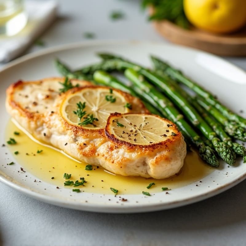 Lemon Garlic Pan-Seared Chicken with Roasted Asparagus