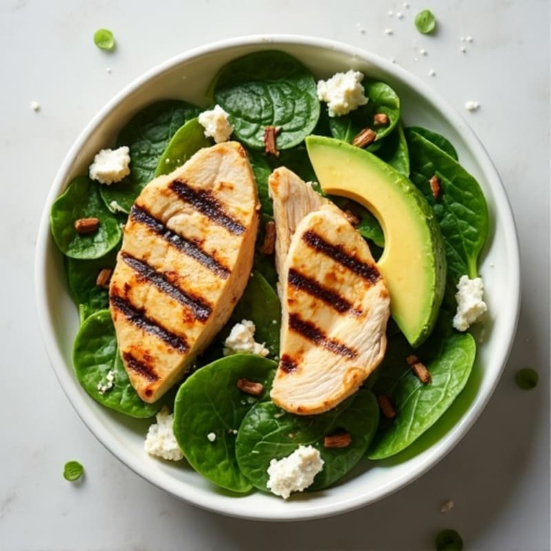 Grilled Chicken and Avocado Spinach Salad with Feta