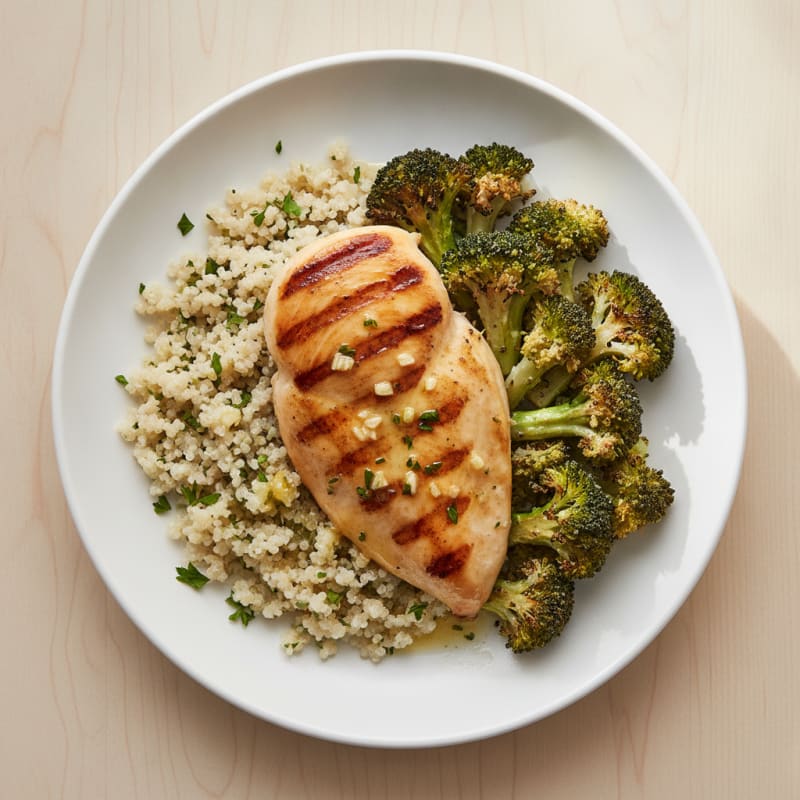 Grilled Chicken Breast with Quinoa and Roasted Broccoli
