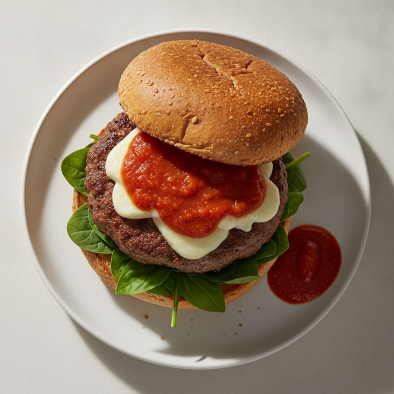 Mozzarella Stick Beef Burger with Marinara